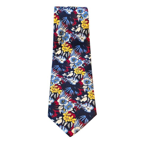 Romario Manzini Men's Necktie Floral Tropical Hibiscus Print 3.5" Classic Width - Picture 1 of 6
